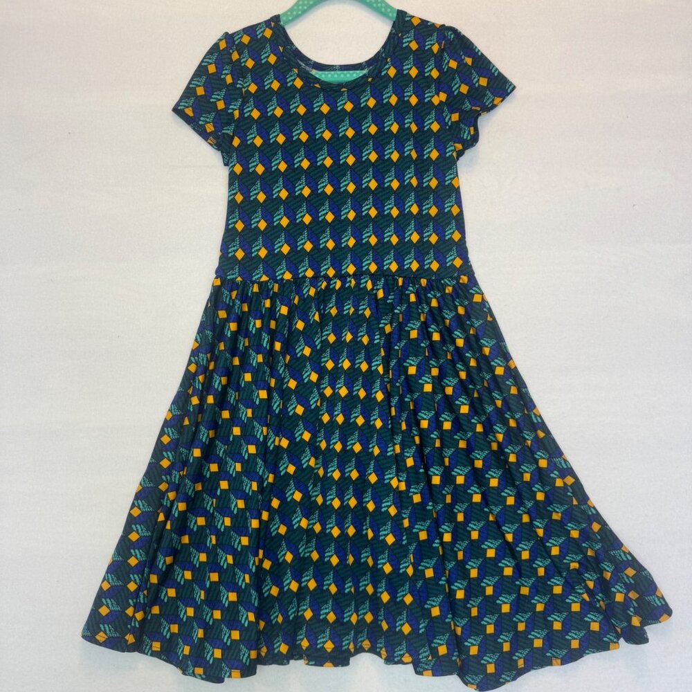 Dotdotsmile Dress Size 7 Blue and Gold Print New With Tags